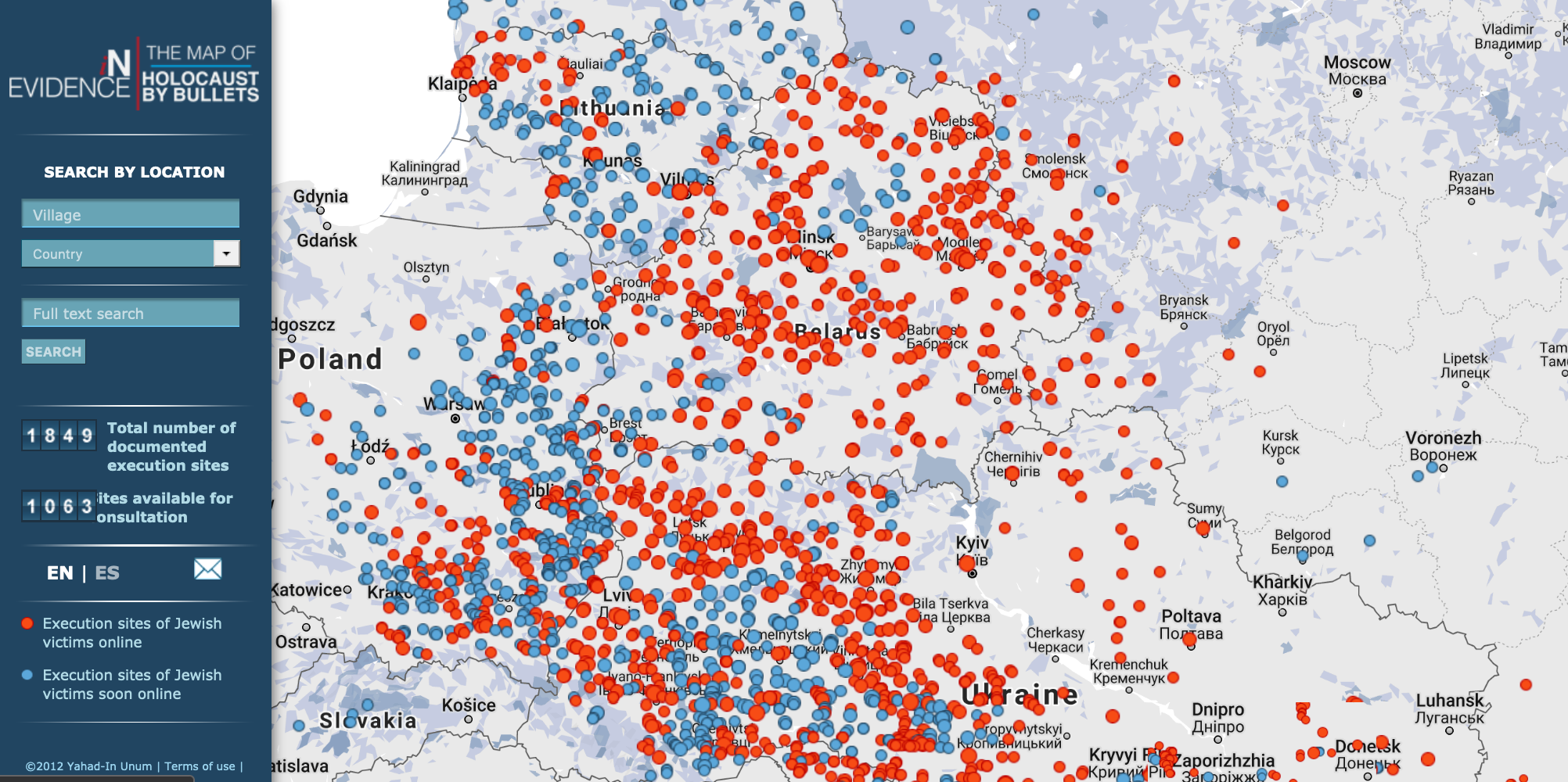 1849 Documented Sites of Jewish Victims from https://yahadmap.org/#map/